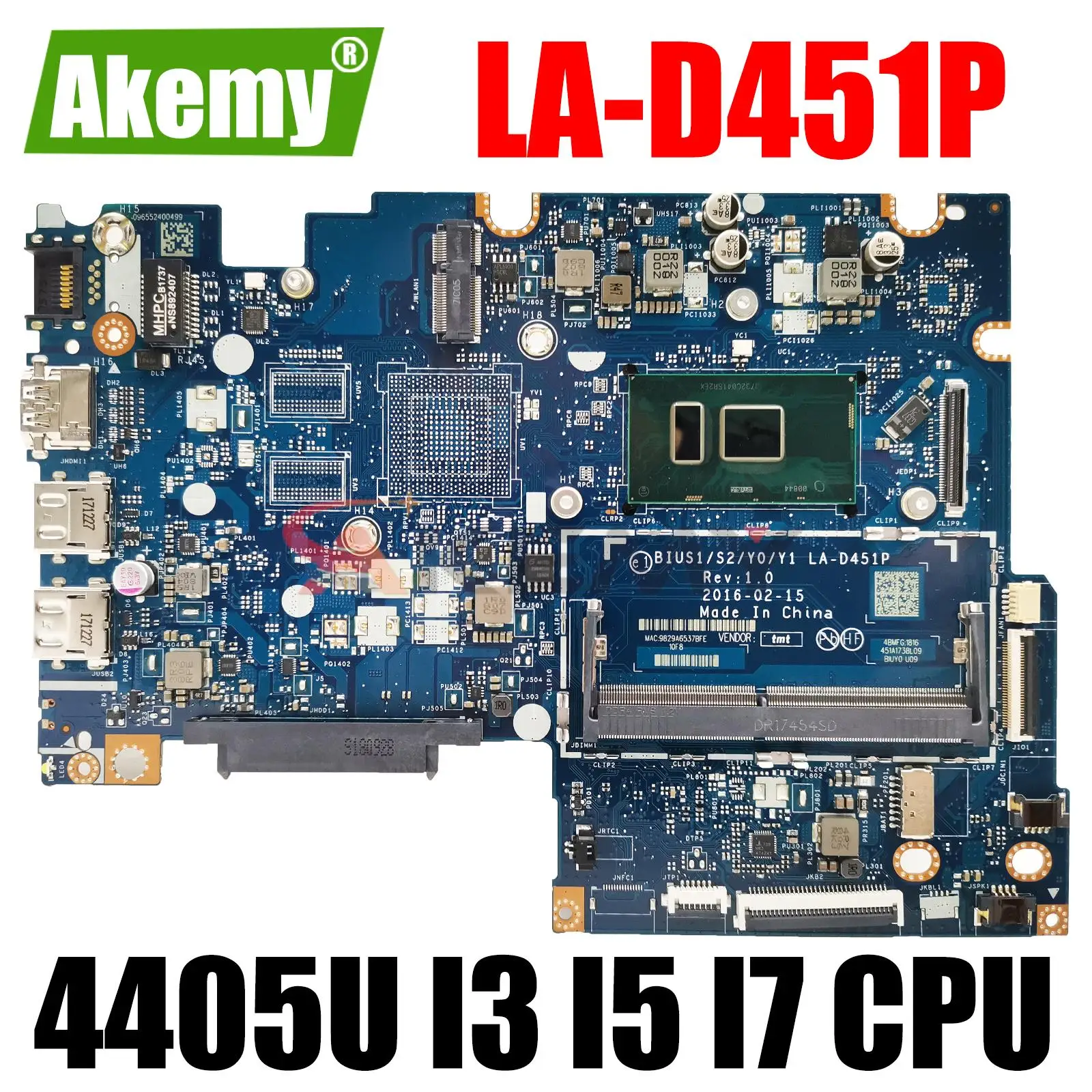 

LA-D451P Notebook Mainboard for Lenovo yoga Flex4-1470 510-14ISK Laptop motherboard 4405U I3 I5 I7 6th Gen CPU 100% tested work