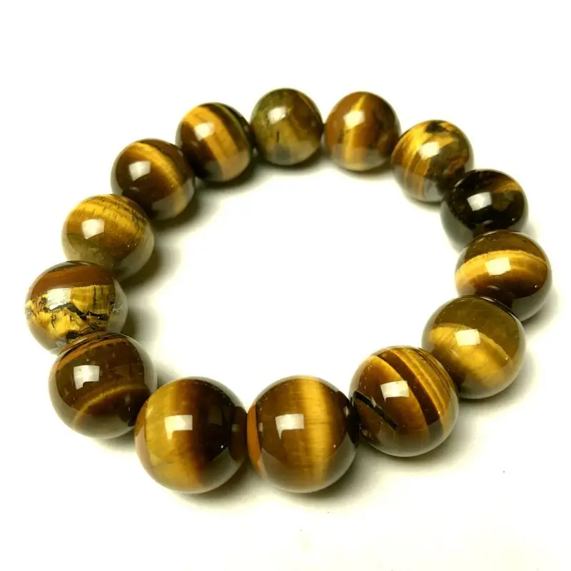 14mm Tigers Eye Crystal Healing Stones Bracelet Men Women Fine Jewelry