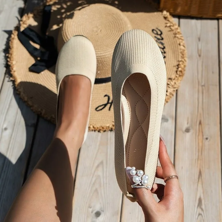Spring Autumn Casual Shoes For Women Slip-on Pump Knit Single Flat Shoes Breathable Round Toe Ladies Cloth Loafers Large Sized 4