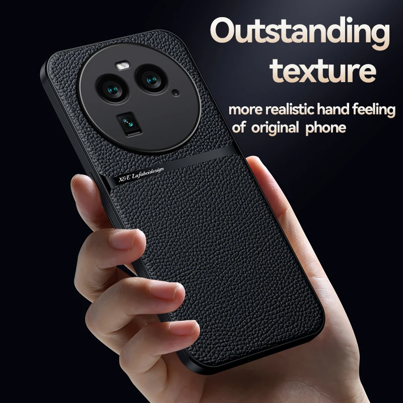 Leather Magnetic Car Holder Phone Case with Metal Plate Back Cover