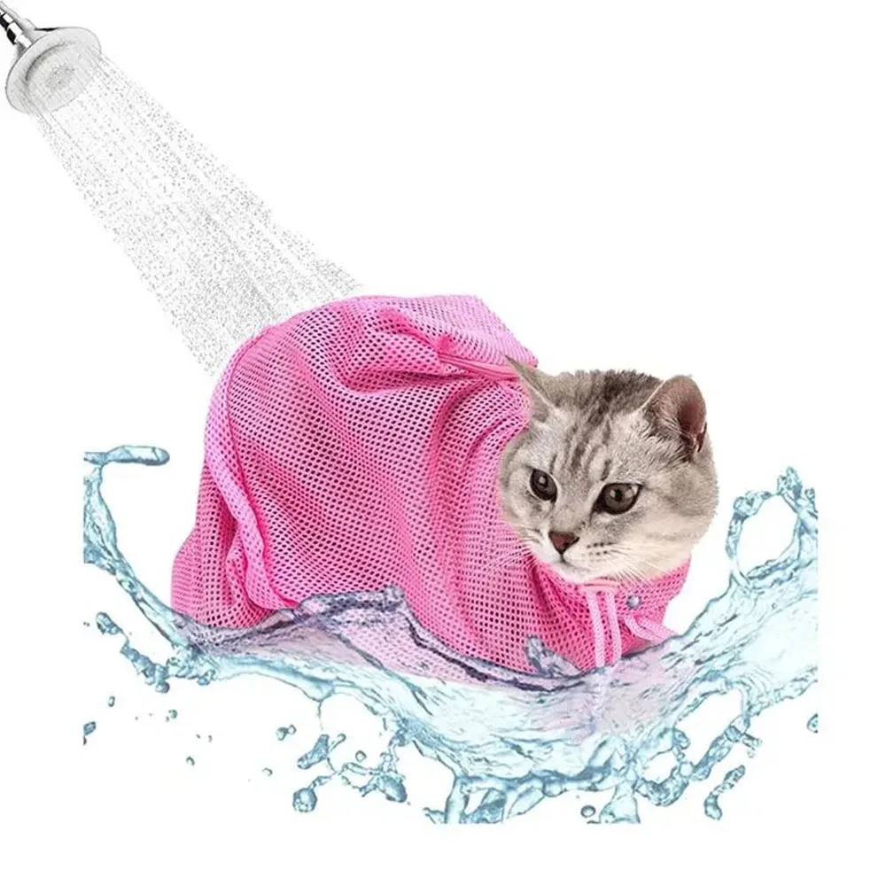 Adjustable Mesh Cat Grooming Bag For Bathing And Nail Trimming_voghion.com