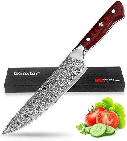 

Knife, Damascus Steel Kitchen Knife 8 Inch, Japanese AUS10 High Carbon Steel 67-Layer Blade Full with Ergonomic G10 Handle, Sh
