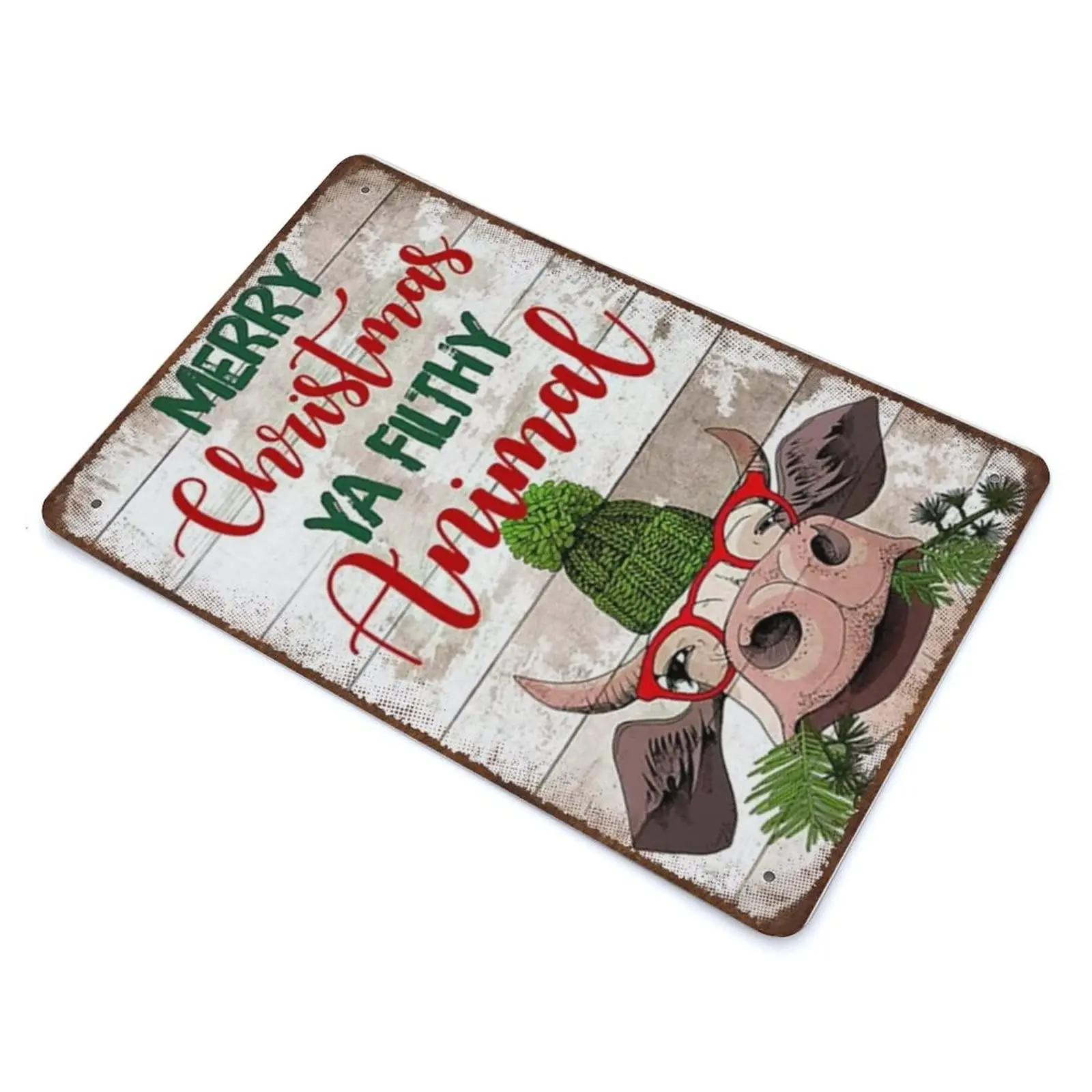 Retro Thick Metal Tin Sign-Merry Christmas Ya Filthy Animal Tin Sign -Merry Christmas Decor，Funny Signs for Home/Kitchen/Garage/