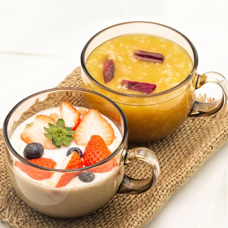 480ml Large Capacity Amber Heat-resistant Glass Fruit Yogurt Coffee Oat Milk Glass Drinks Dessert Breakfast Handle Drinkware
