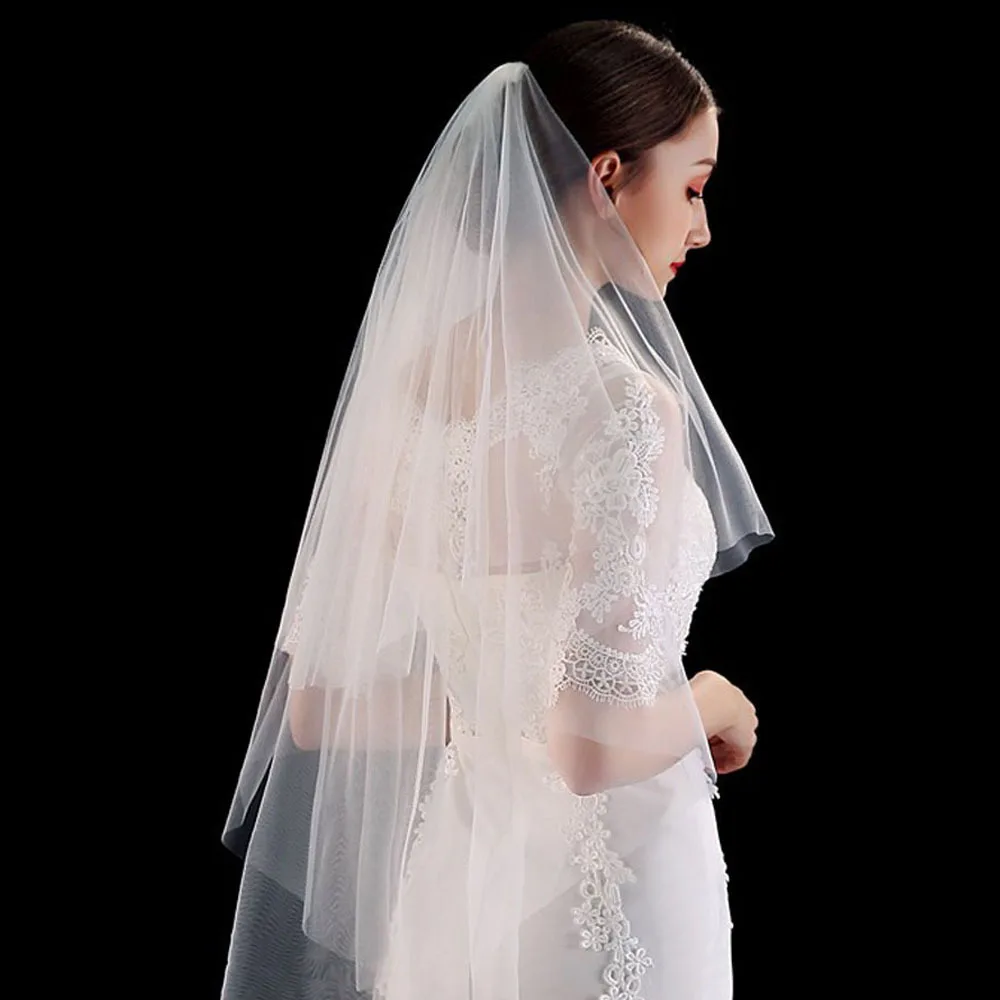 

Short Two-Layers Veil Wedding Velo De Novia White Ivory Tulle Bride Veil With Comb Cut Edge Voile Mariage Welon Accessories