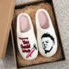 Horror Thriller Movie Michael Myers Halloween Embroidery stuffed Home Thick Sole plaid Furry Cotton Slippers Cute Warm Non-slip Indoor Slippers For Gifts 1