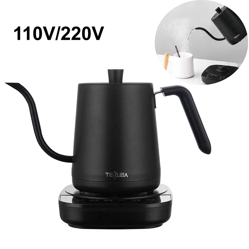 110V/220V Smart Electric Kettle Hand Brew Coffee Pot Gooseneck Jug Multigear Temperature Adjust 304 Stainless Steel Teapot 800ml