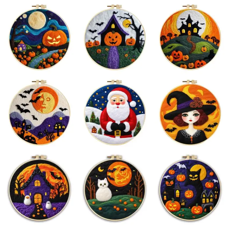 Halloween Needles Felting Kit Wool Painting For Adults Kits Complete Needle Felting Starter Tools Diy Handmade Easy To Use Craft