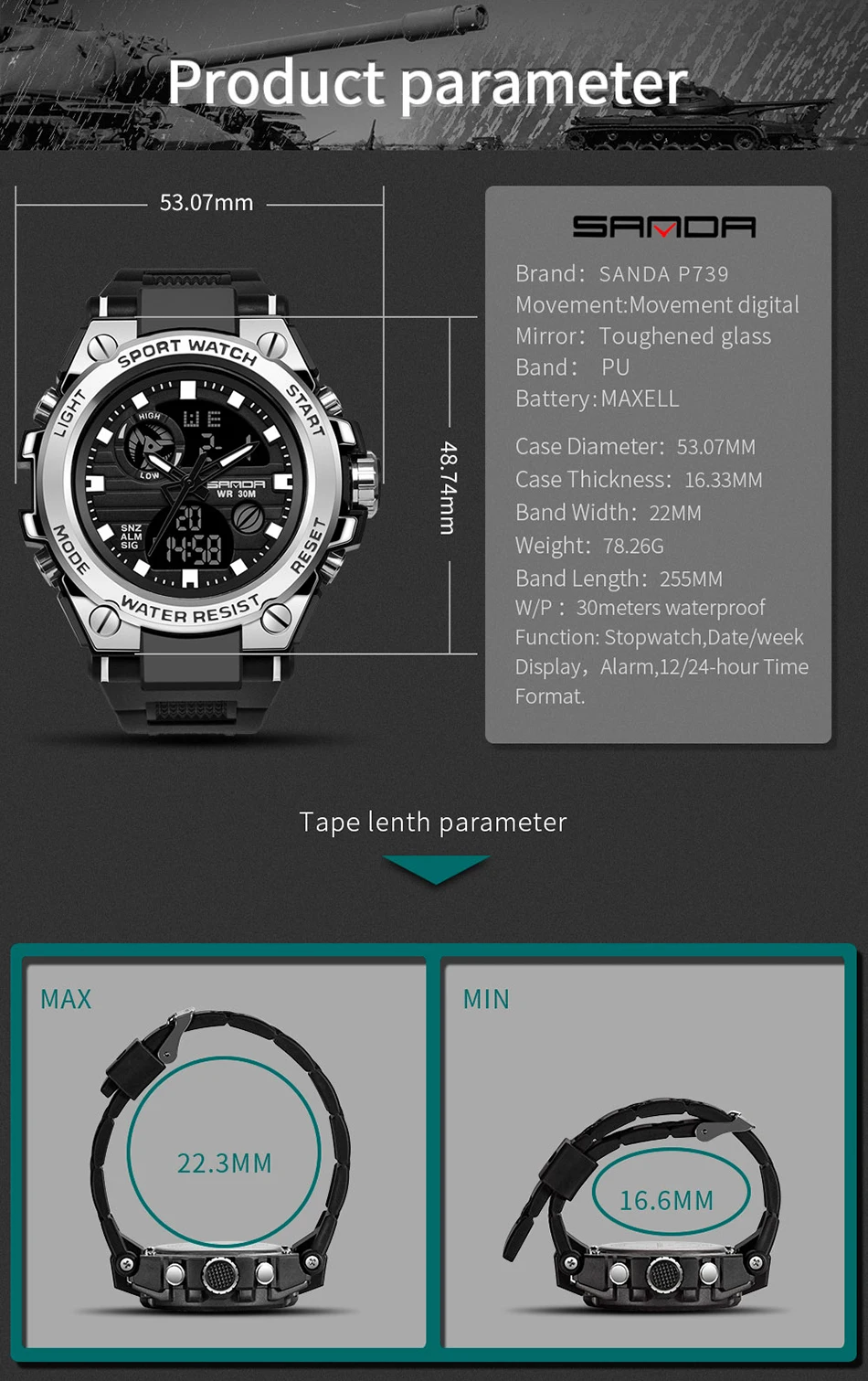 Sekonda Altitude - Orologio al quarzo da uomo, 43 mm, con display analogico della data e cinturino in gomma nera