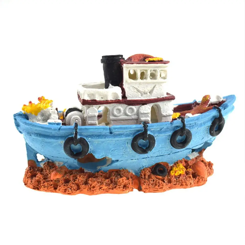 

Aquarium Sunk Ship Shipwreck Boat Artificial Resin Ornament Shelter House For Fish Tank Aquarium Decor