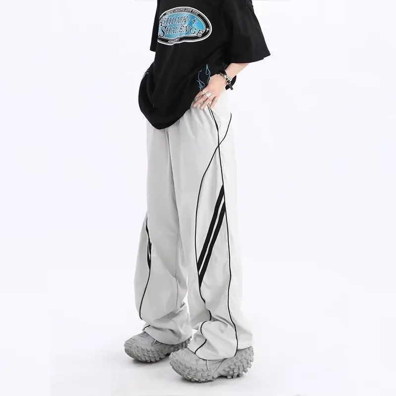 

2023 Summer Thin Striped Vintage Wide-Leg Baggy Pants Men Section Drawstring Straight Casual Fashion Y2k Pants Couple Sweatpants