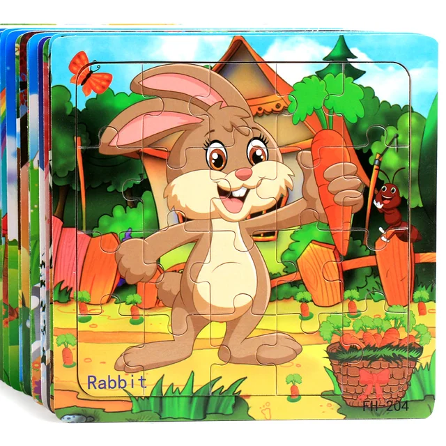 New 20 Piece Wooden 3d Puzzle Cartoon Animal Vehicle Jigsaw Puzzle Montessori Educational Toys For Kids Baby 1 2 3 Years 1