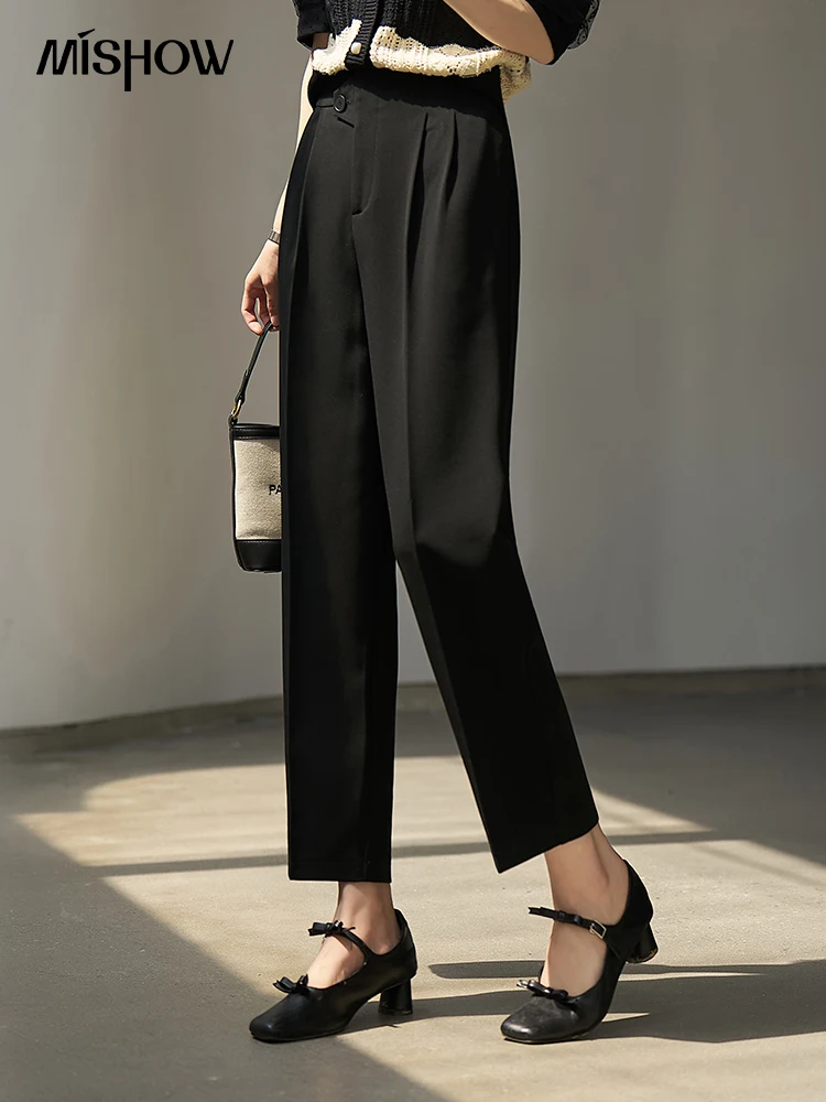 MISHOW Casual Suit Pants Women 2023 Summer High Waist Solid Ankle-Length Straight Commuter Female Pants Office Lady MXC14K0014