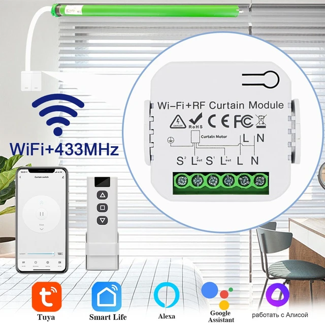 Interruptor de persiana enrollable conectado por WiFi, módulo de cortina  inteligente Tuya, Motor de persianas de 433MHz, Control remoto para Alexa y  Google Home - AliExpress