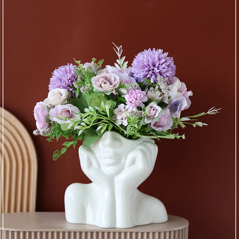 Nordic Style Flower Vase Women Body Half Face Flower Pot Vase Ceramic Art Crafts Bedroom Living Room Desktop Decoration Resin