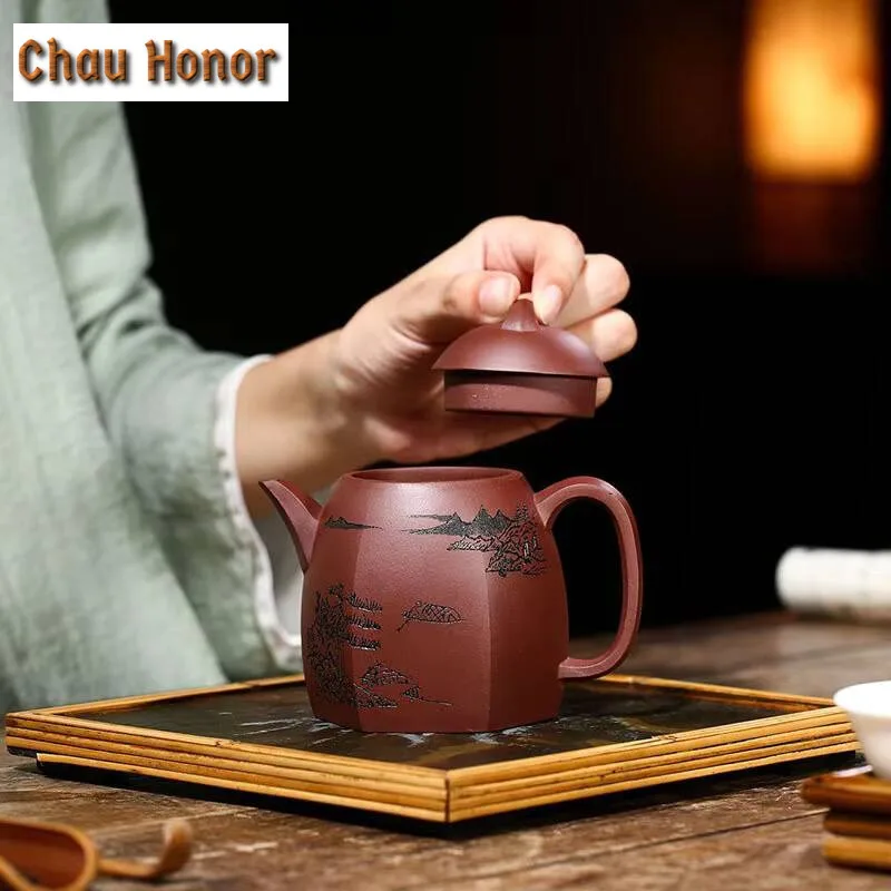 280ml Yixing Purple Clay Teapot Ore Dahongpao Six Square Ball Handmade Household Kung Fu Tea Set Tea Kettle Customized Gift