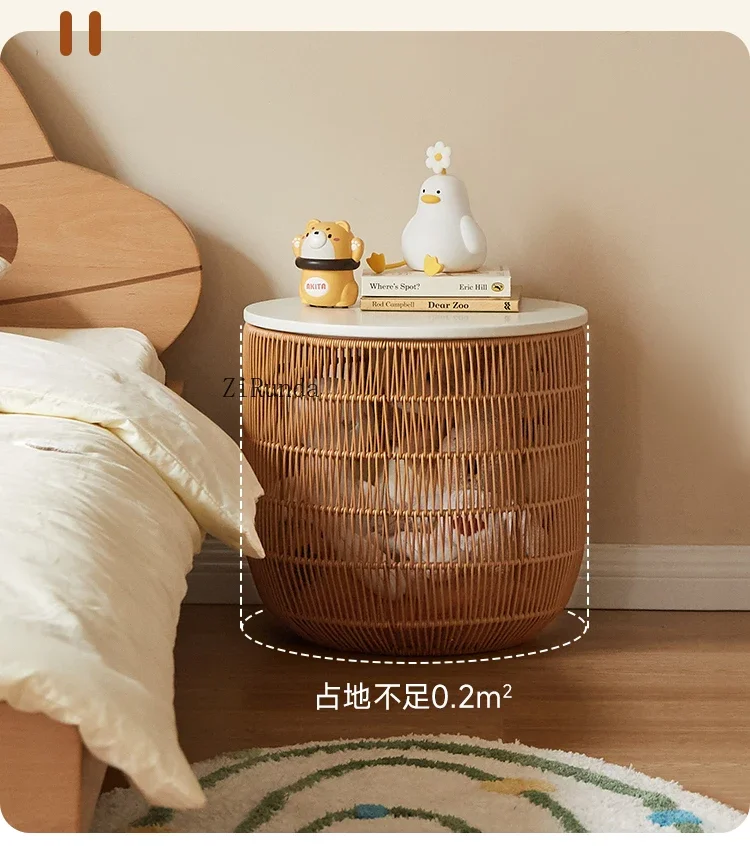 Solid wood children's bedside table cream wind toy storage basket simple sofa small side few