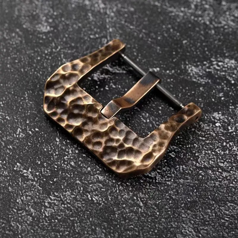 

cusn8 bronze clasp 20 22 24 26MM oxidized distressed hammer pattern leather rubber strap buckle pure copper buckle