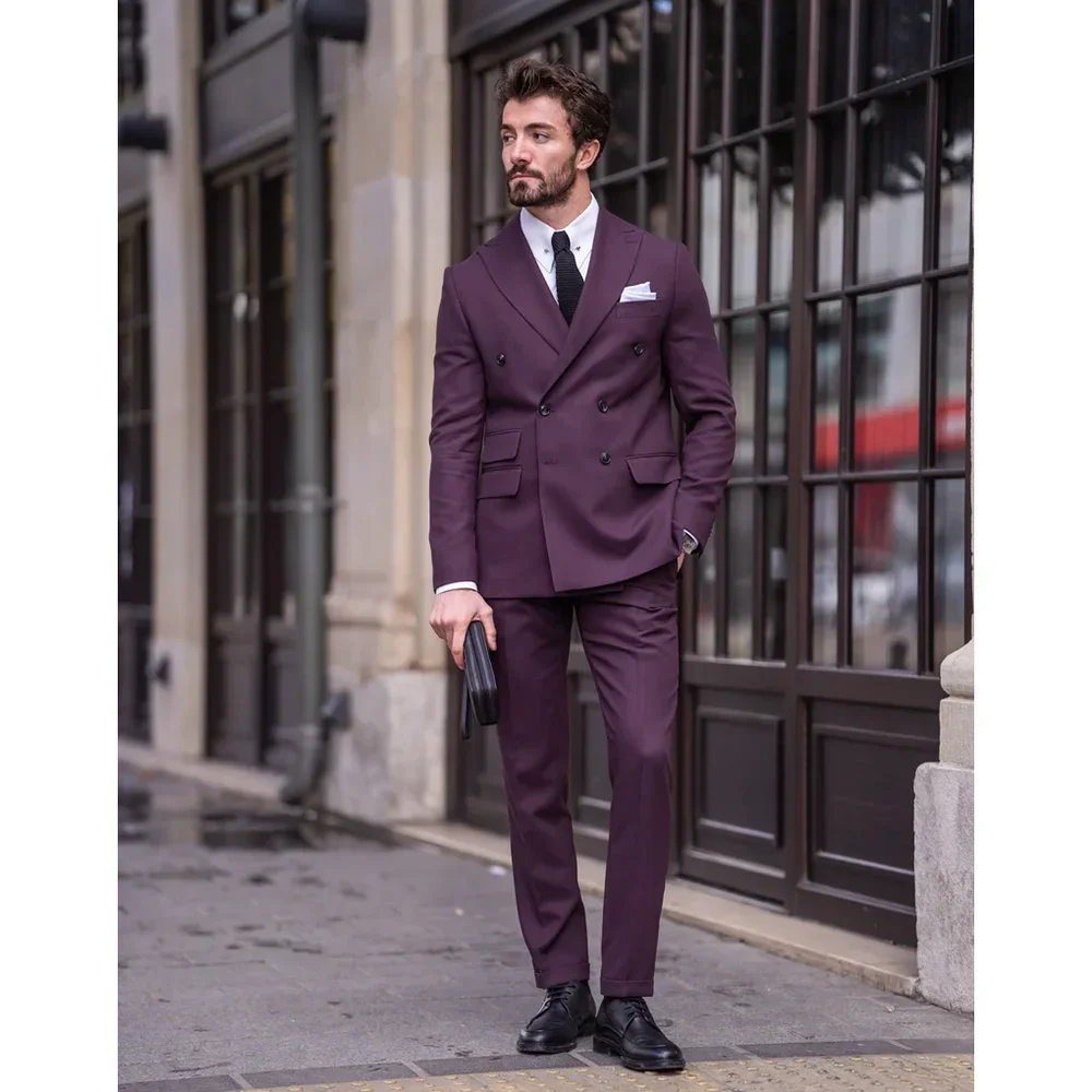 

Summer Fashion Peak Lapel Double Breasted Men Suits Two Piece Chic Groom Wedding Tuxedo Business Casual Male Suit Slim 2024