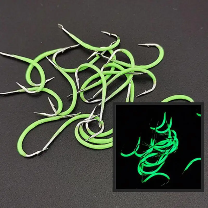10pcs/lot 9#-18# High Carbon Luminous Steel Barbed Fishing Hook Stainless Annular Shape Noctilucent Fishhooks Accessories Pesca