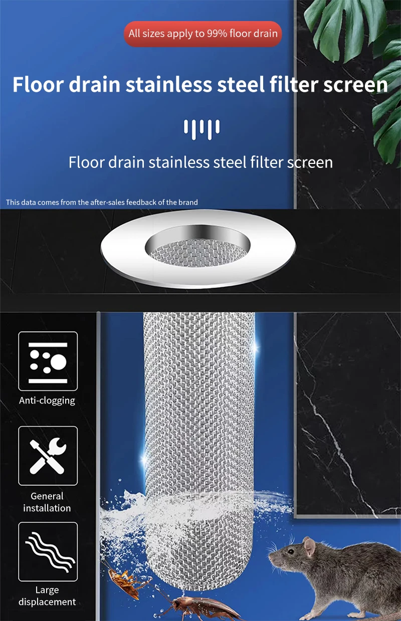 Description Picture 6 of itemStainless Steel Floor Drain Filter Mesh Sink Strainer Kitchen Bathroom Anti-clog Drains Bathtub Hair Catcher Shower Strainers