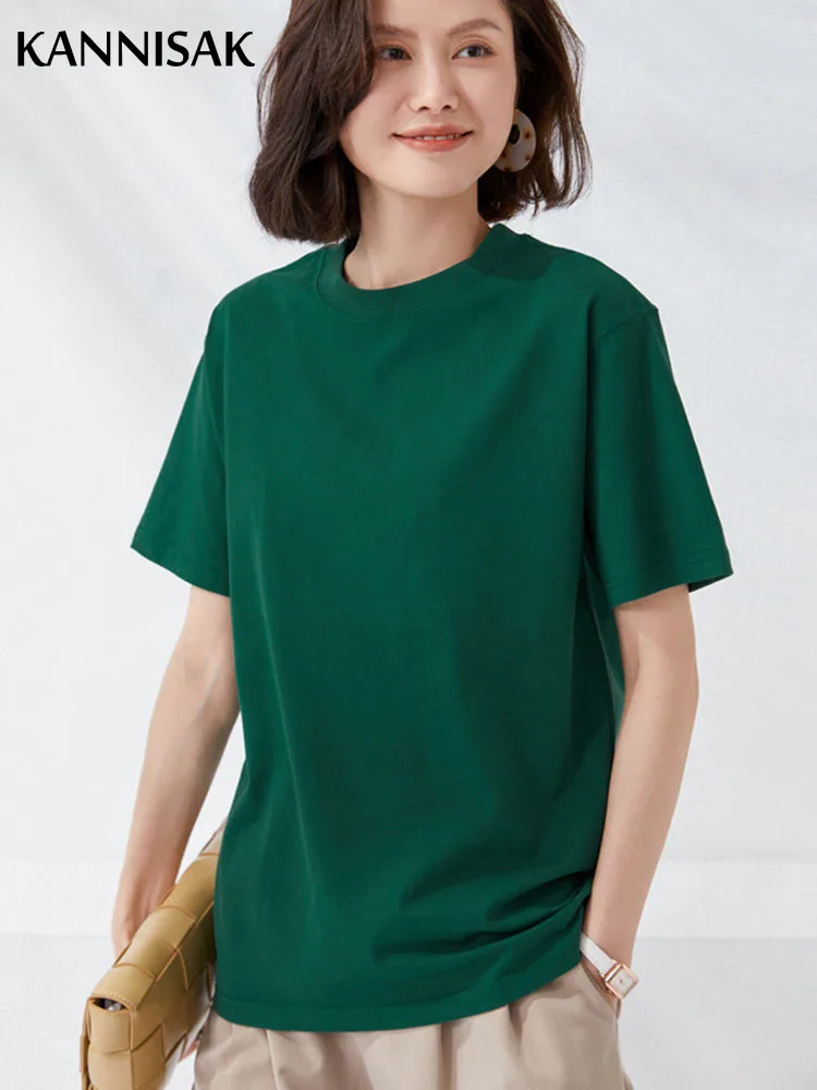 Women T-shirts 2025 Summer Tops Solid Short Sleeve Loose O-neck 100% Cotton Casual Ladies Shirts Harajuku Korean Woman Tshirts - 6