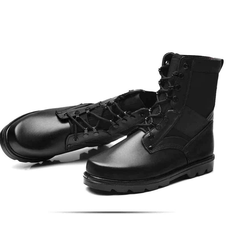 Men Combat Boots Steel Toe Leather Black Tactical Boots Men's Work Safety Shoes Rubber Sole High Top Men Labor Protection