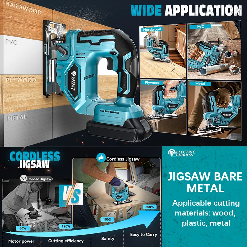 Electric Goddess 3000RPM Electric Curved Saw Cordless Jig Saw Portable Multifunction Carpenter Power Tool For Makita 18V Battery 6