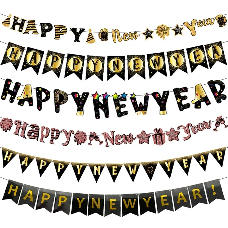 

Black Gold New Year Banner Cheer 2024 Happy New Year Party Decorations Garlands New Year's Eve Party Garlands Supplies