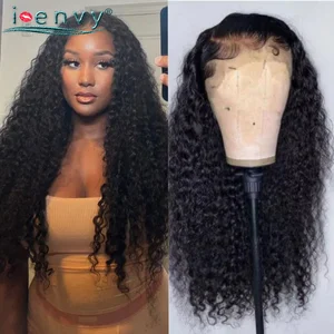 13x4 Deep Wave Lace Front Wig For Woman Brown Lace Color Human Hair Wigs For Women 180% Pre-Plucked Curly Lace Frontal Wig