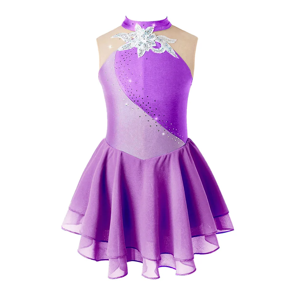 Vestito Pattinaggio Artistico Bambina - Costume Danza Glitter Strass Competizione