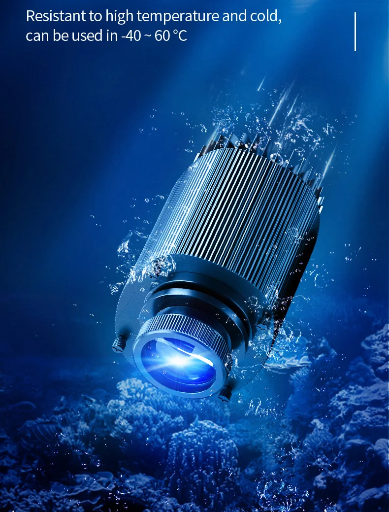 Durable led flashlight submerged in water showcasing its resistance to extreme temperatures, illuminated underwater, perfect for outdoor atmospheres.