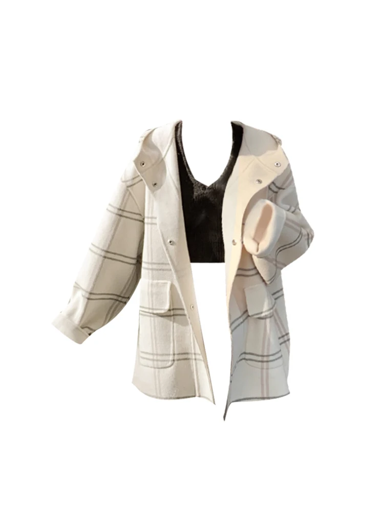 

Elegant Fashion Coats Women Autumn Winter Coat Female Checkered Plaid Jacket Office Lady Baggy Long Overshirt Formal Occasion