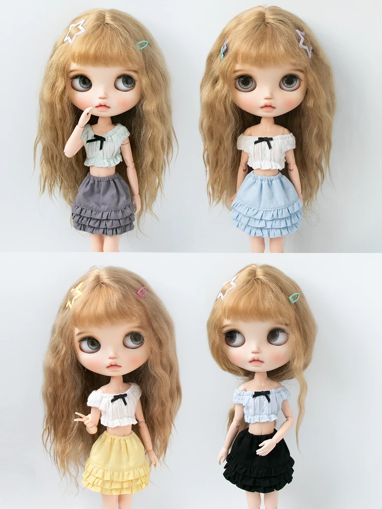 Blyth Clothes Colorful Layered Short Mini Skirt Cropped Midriff-Baring Top Crop Blouse for Azones Ob 22 Ker YMY Doll Accessories