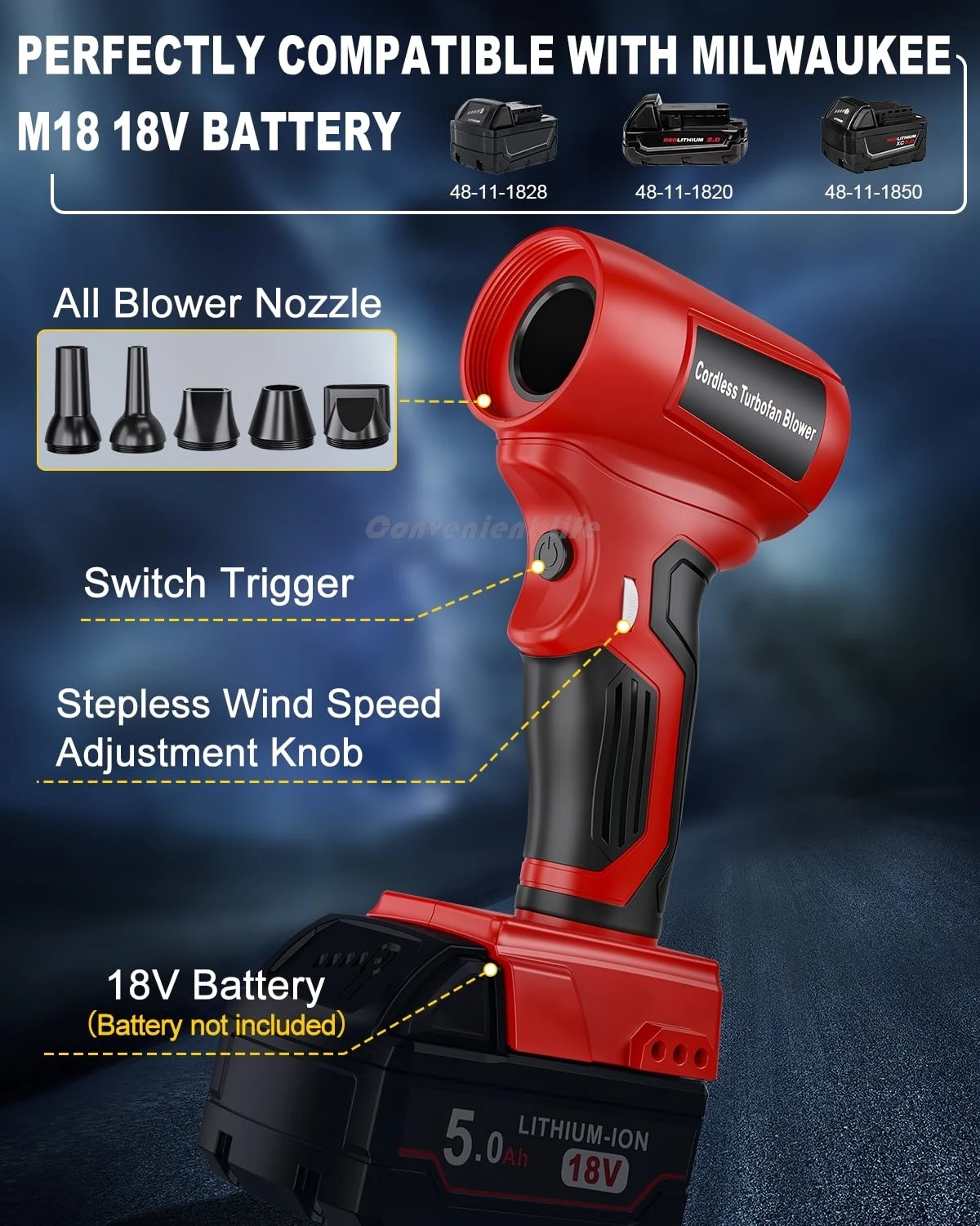 130000RPM Brushless Violent Turbo Fan for Milwaukee M&18 18V Battery Violent Wir