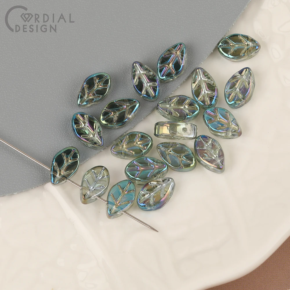 Cordial Design 7*11MM 500pcs DIY Glass Bead/Carving Effect/Leaf Shape/Aurora Effect/Jewelry Findings & Components/Hand Made - cordial
