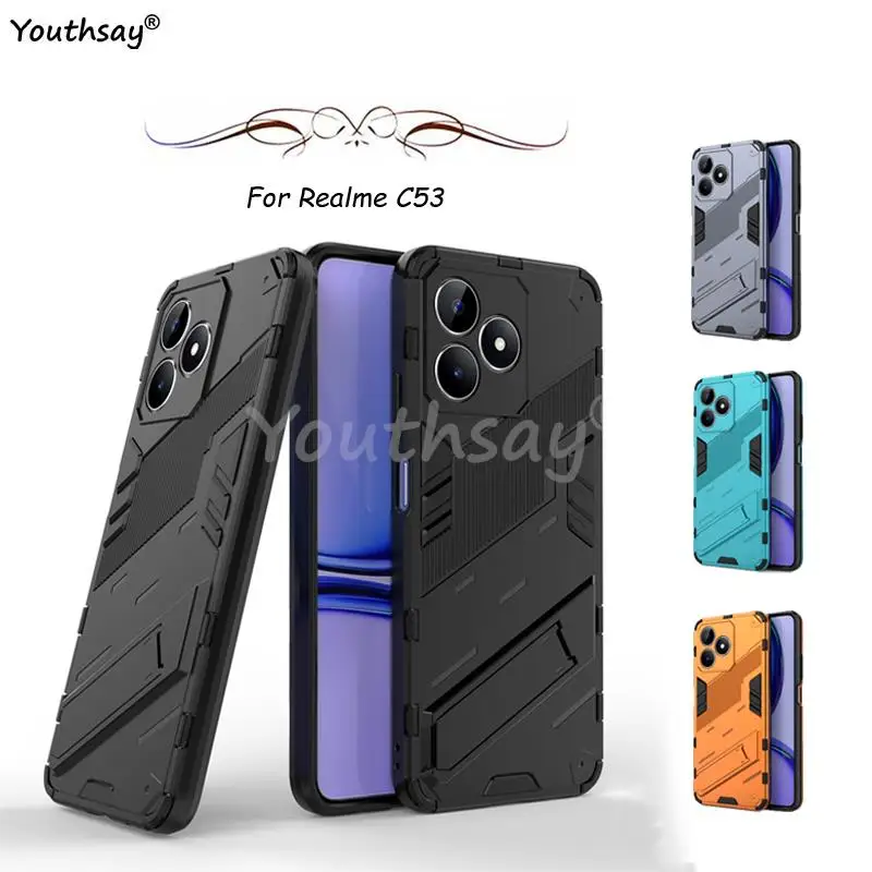 

For Realme C53 Case Protective Phone Holder Case For Realme C53 Cover Invisible Stand PC TPU Armor Case Realme C53 Shockproof