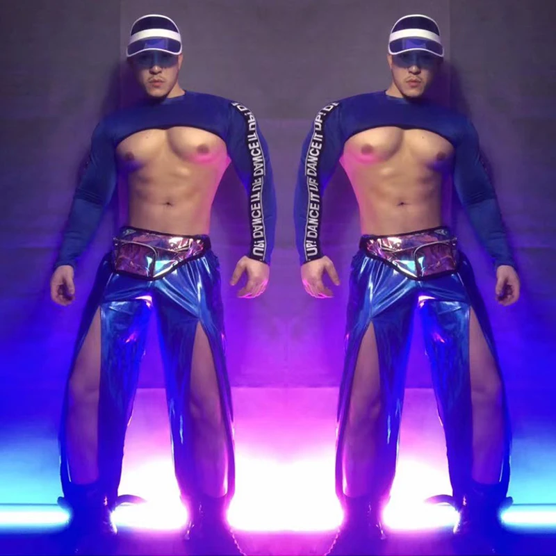 

Sexy Gogo Dancer Costume For Male Nightclub Bar Muscle Man Jazz Dancing Outfit Pole Dance Clothes Crop Tops Laser Pants