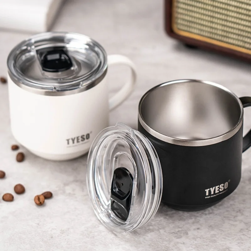 Stainless Steel Coffee Mug with Handle and Clear Lid for Hot Beverages