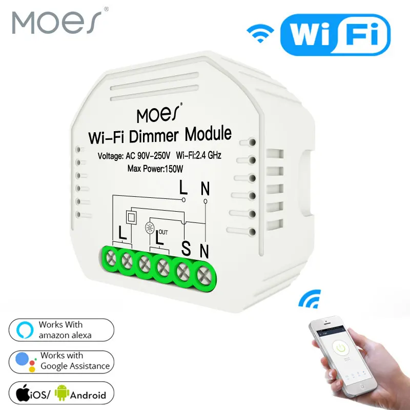 MOES DIY Smart WiFi Light LED Dimmer Switch Smart Life/Tuya APP Remote Control 1/2 Way Switch,Works with Alexa Echo Google Home