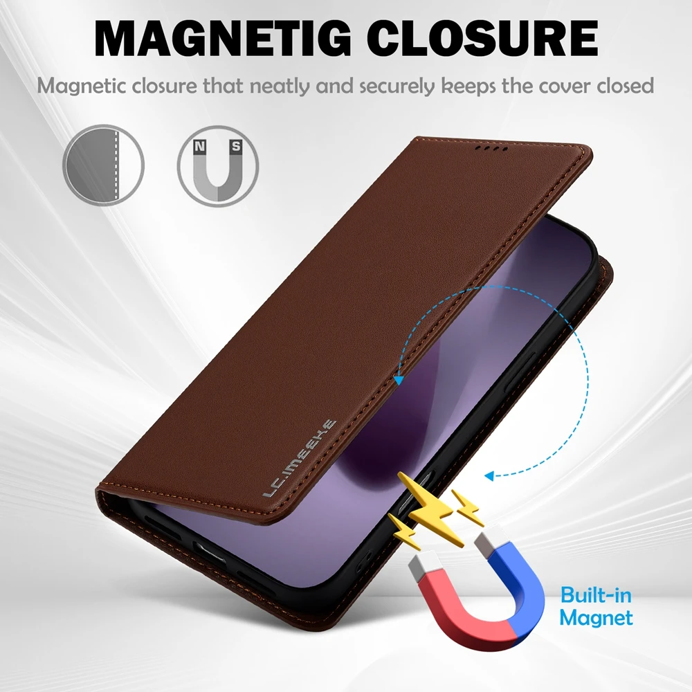 Leather Flip Wallet Phone Case with Cash and Card Pockets