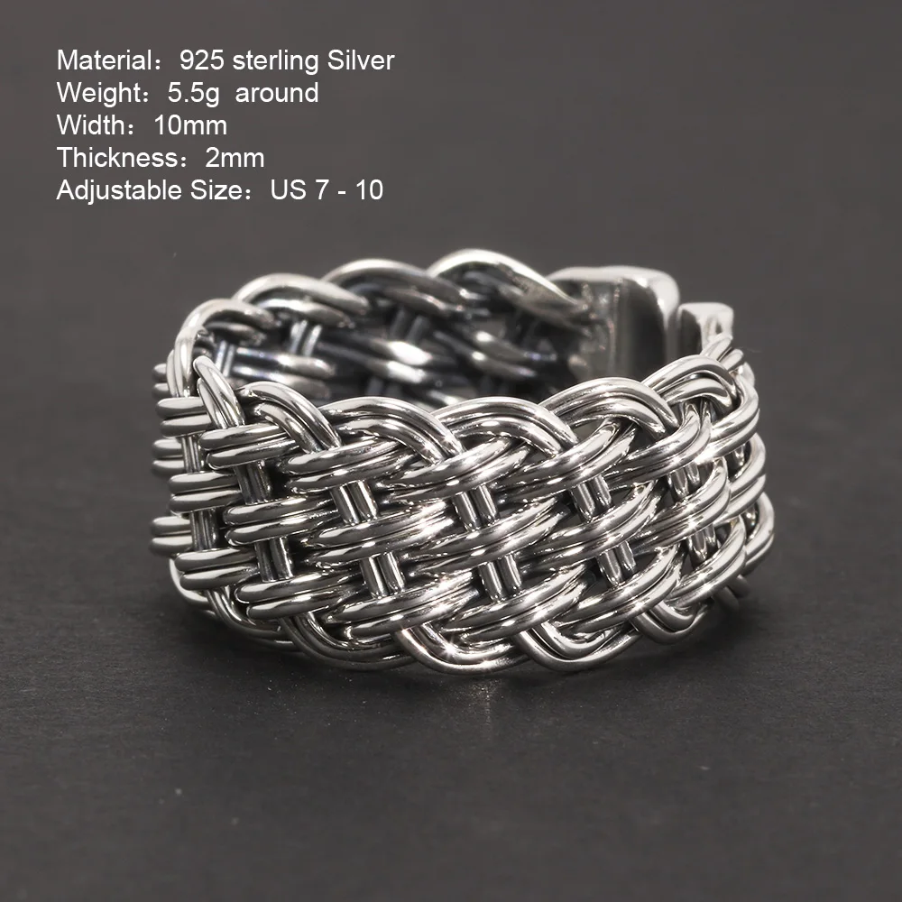 S925 Sterling Silver 2-Thread Braided Ring Viking Band