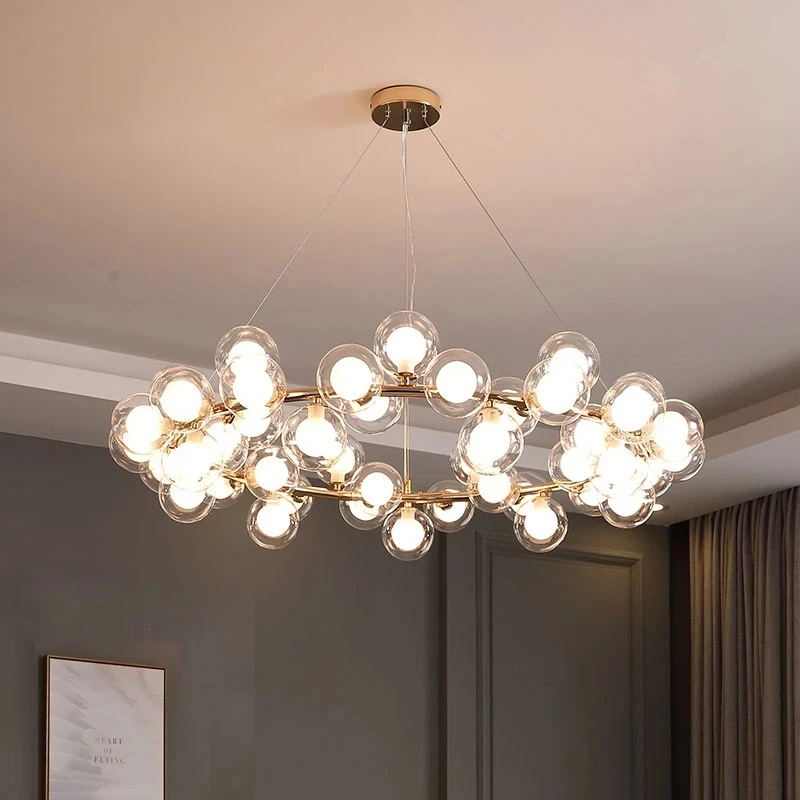 

Light Luxury G4 Black Gold Chandelier For Restaurant Living Room Double Glass Lampshade droplight Luminaire Pendant Lamp