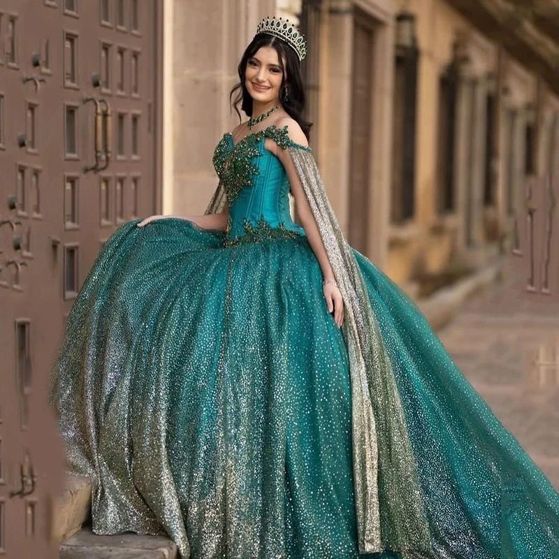 

2023 Luxury Shiny Green Princess Quinceanera Dresses Beading Appliques Party Dress Tulle Elegent Sweet Vestido De 15 16 Anos