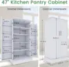 47” Kitchen Pantry Cabinet, White Freestanding Buffet Cupboards Sideboard with Doors & Adjustable Shelves Kitchen Pantry Storage 2