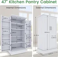 47” Kitchen Pantry Cabinet, White Freestanding Buffet Cupboards Sideboard with Doors & Adjustable Shelves Kitchen Pantry Storage 2