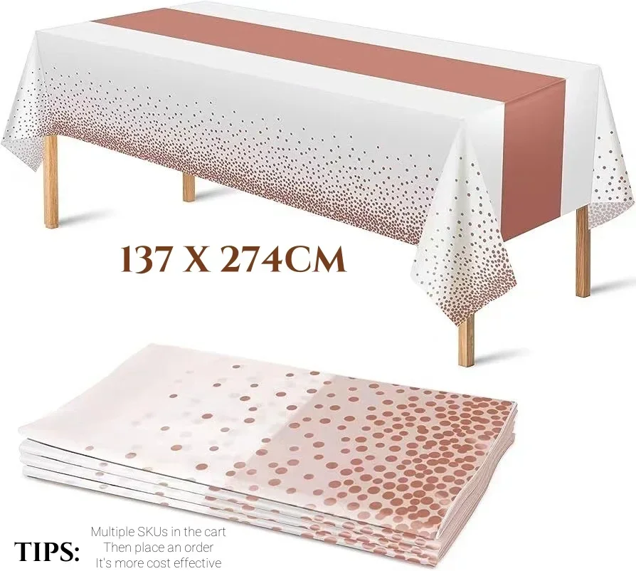 Rose Gold Disposable Tablecloth Plates for Weddings Table Cloth Knife Fork Spoon Paper Cup Outdoor Picnic Dinnerware Set