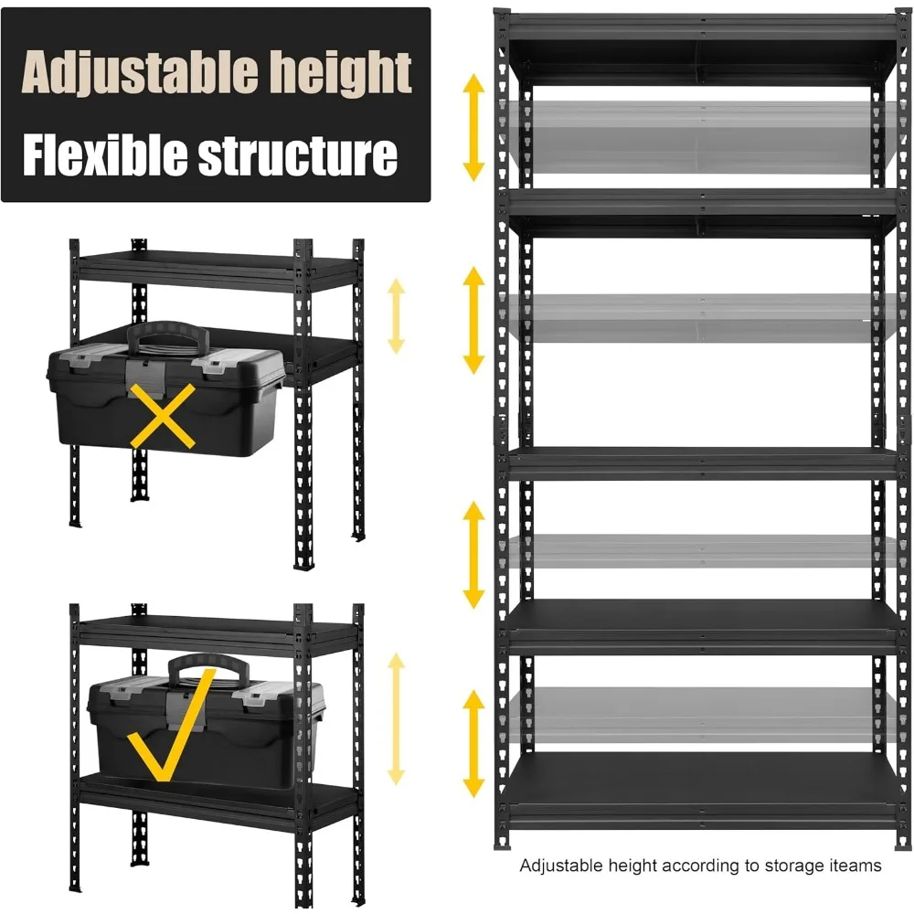 4 Packs All Metal 36" W x 16" D x 71" H Storage Shelves - 5 Tier Heavy Duty Adjustable Garage Shelving Unit 6