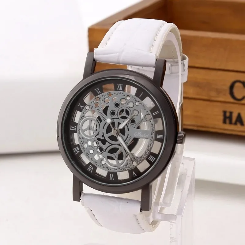 New Men's Hollow Fashion Business Watch Casual Leather Belt Quartz Wristwatches Christmas Gift for Men