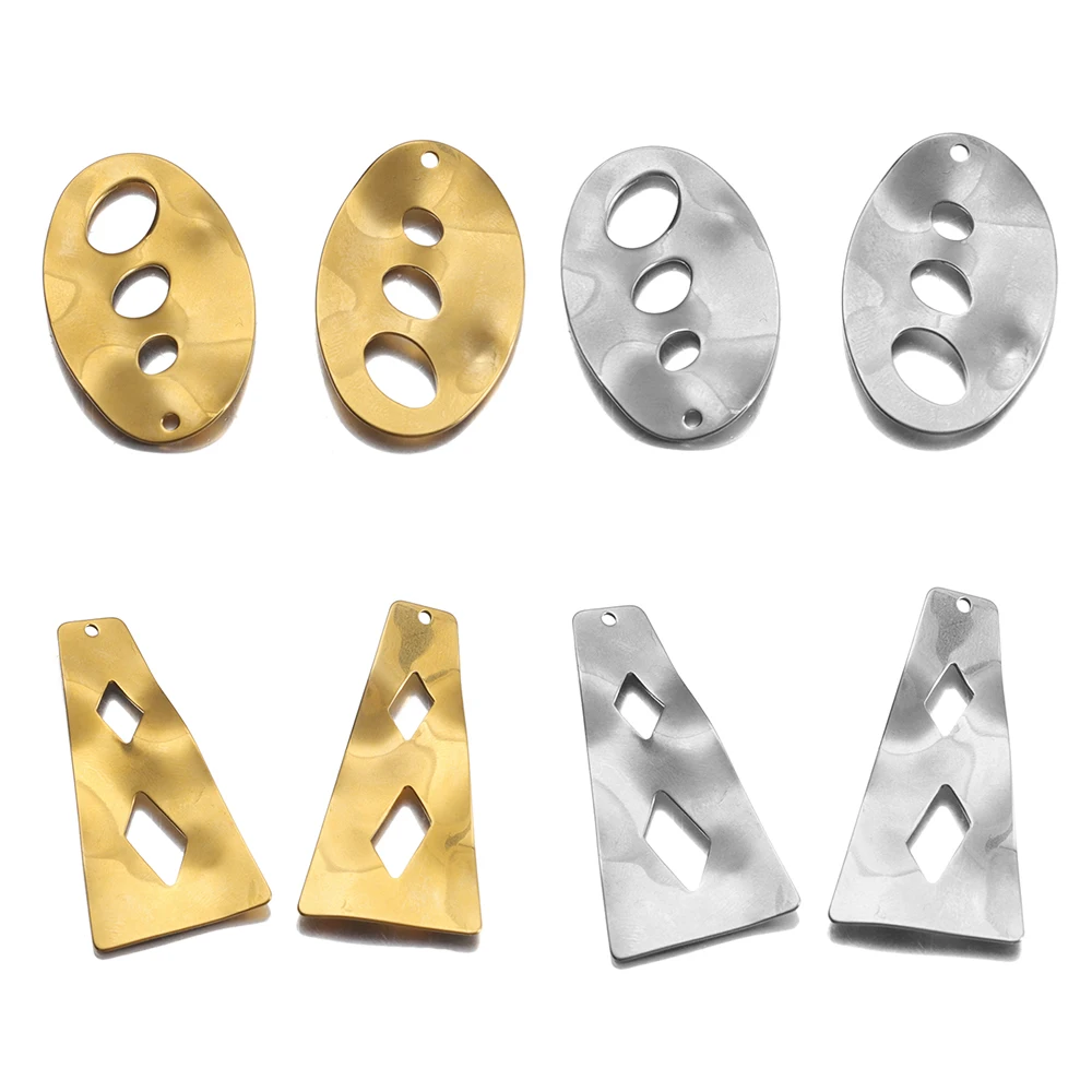 

4Pcs Stainless Steel Irregular Hollow Oval Charms Hammered Geometry Pendant For DIY Necklace Bracelet Jewelry Making Accessories